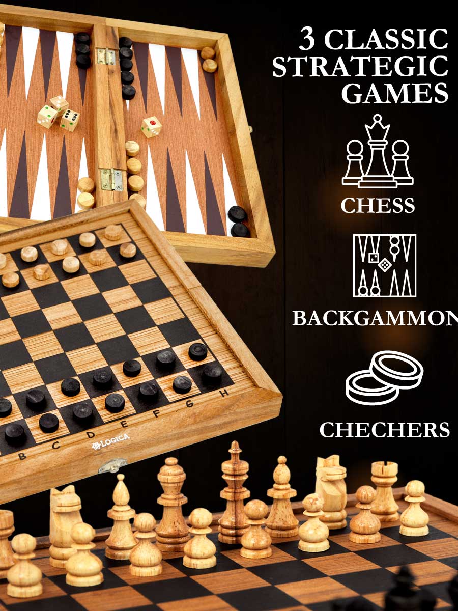 SCACCHI + DAMA + BACKGAMMON 3 IN 1