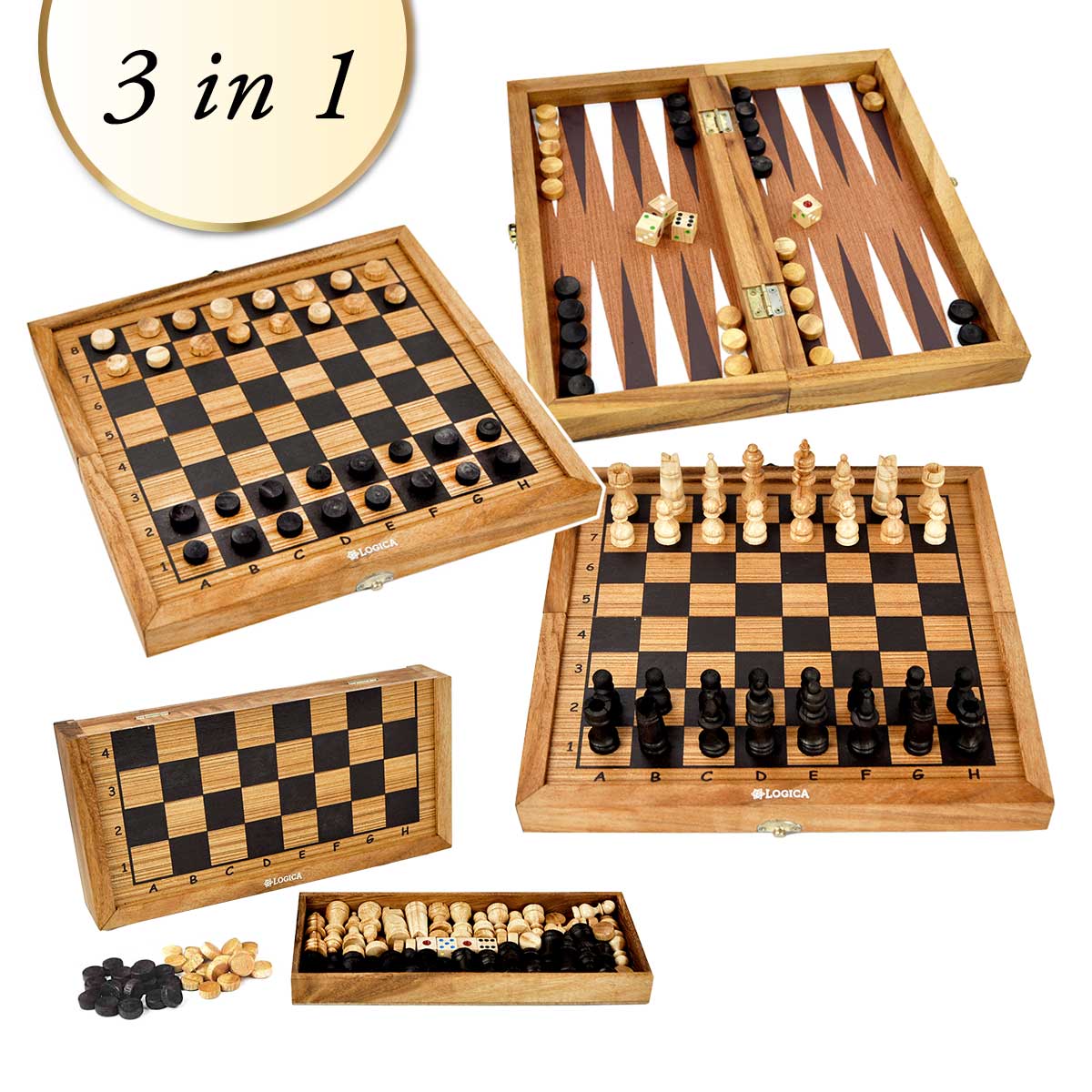 SCACCHI + DAMA + BACKGAMMON 3 IN 1